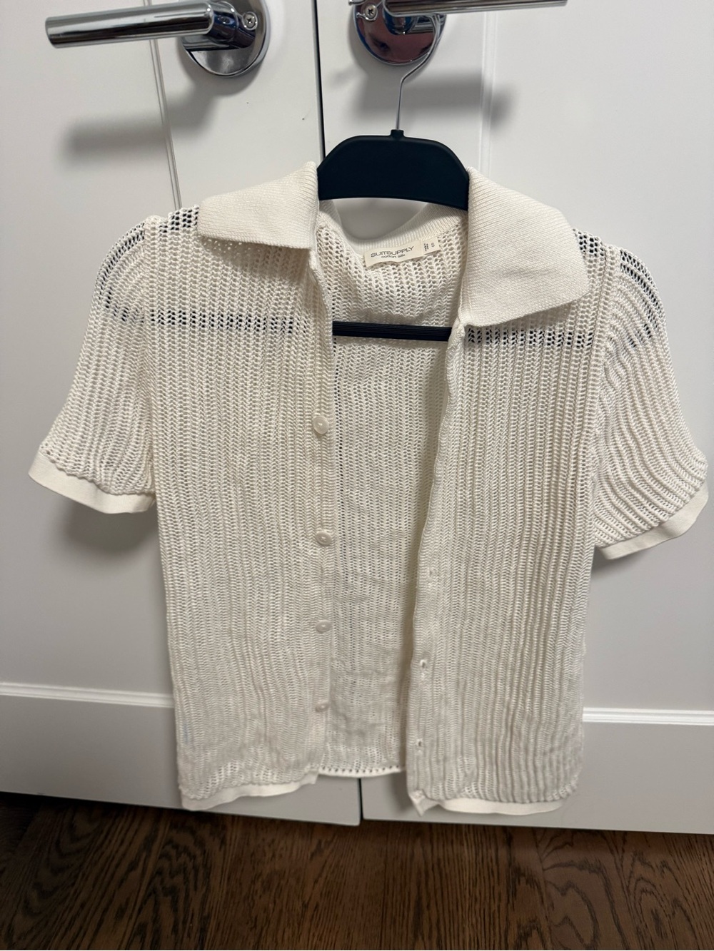 Suit Supply Men’s Button-Front Cable Knit Polo Shirt - Cream - GUC